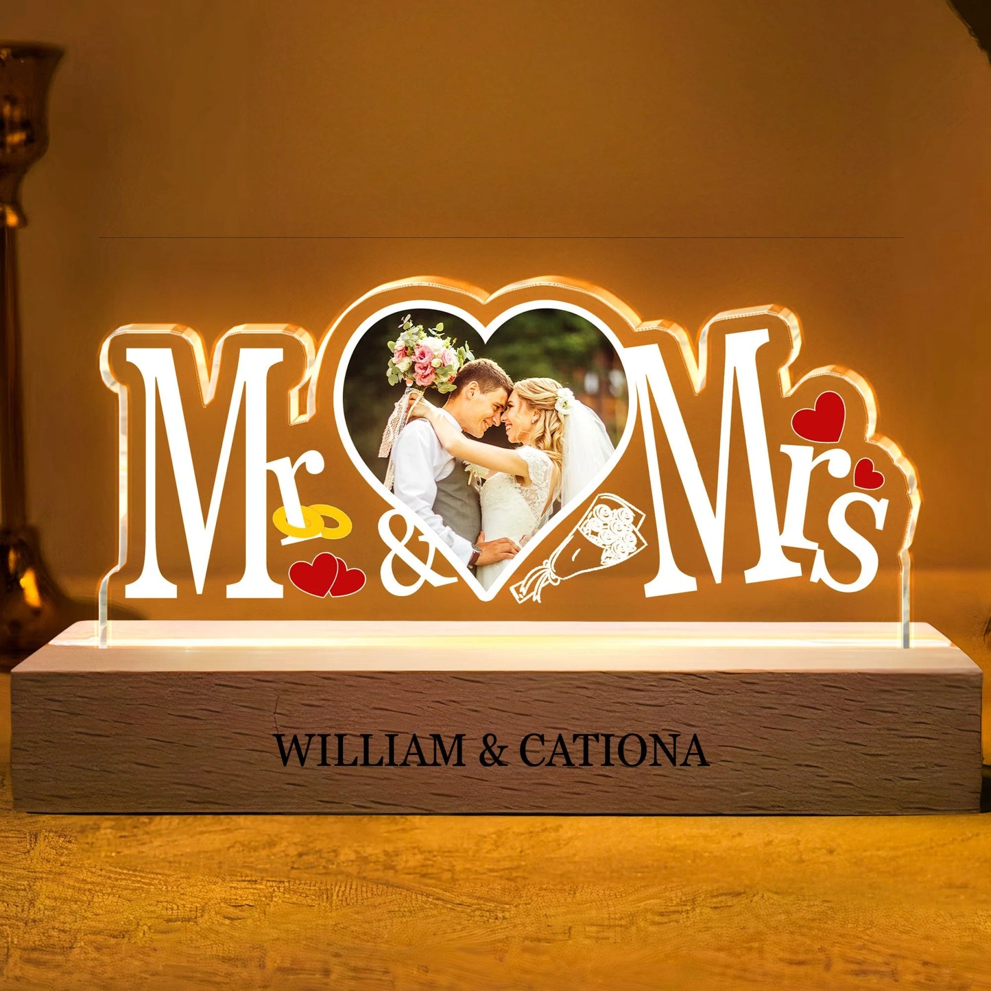 Officially Mr. And Mrs. - Personalized LED Night Light Photo Upload for Couples