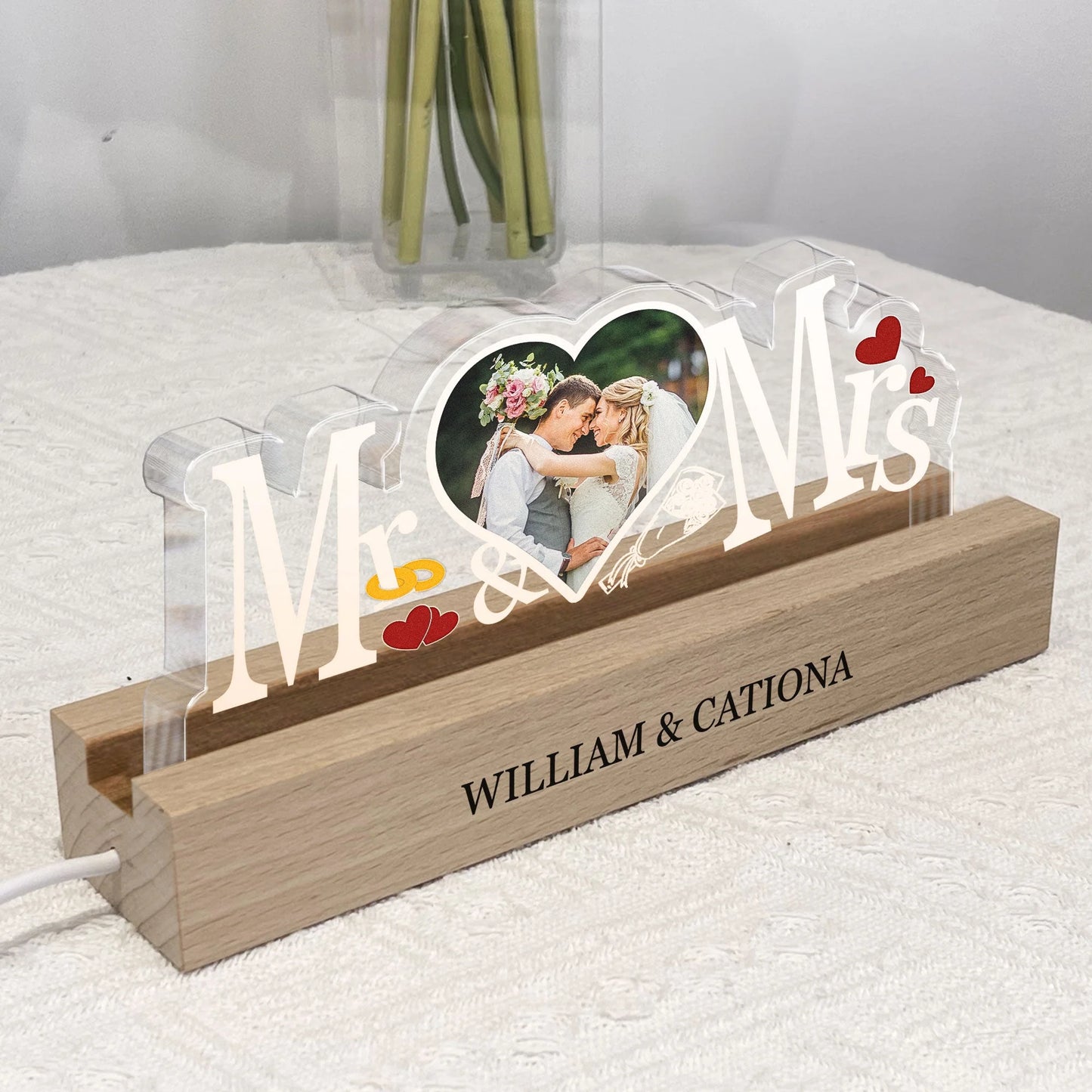 Officially Mr. And Mrs. - Personalized LED Night Light Photo Upload for Couples