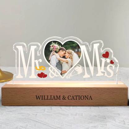 Officially Mr. And Mrs. - Personalized LED Night Light Photo Upload for Couples