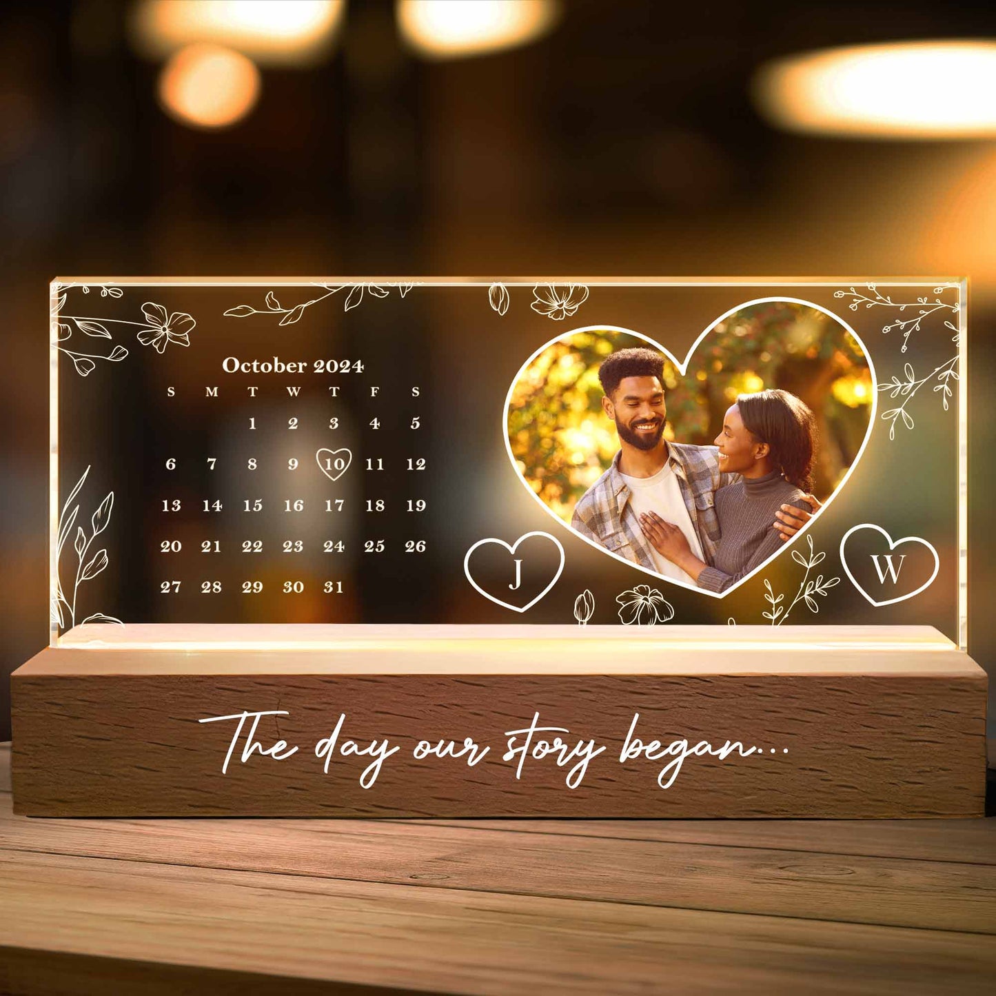 Our Story Began - Personalized Photo & Calendar LED Plaque Night Light – Custom Acrylic Anniversary Gift, Valentine's Gift for Couples