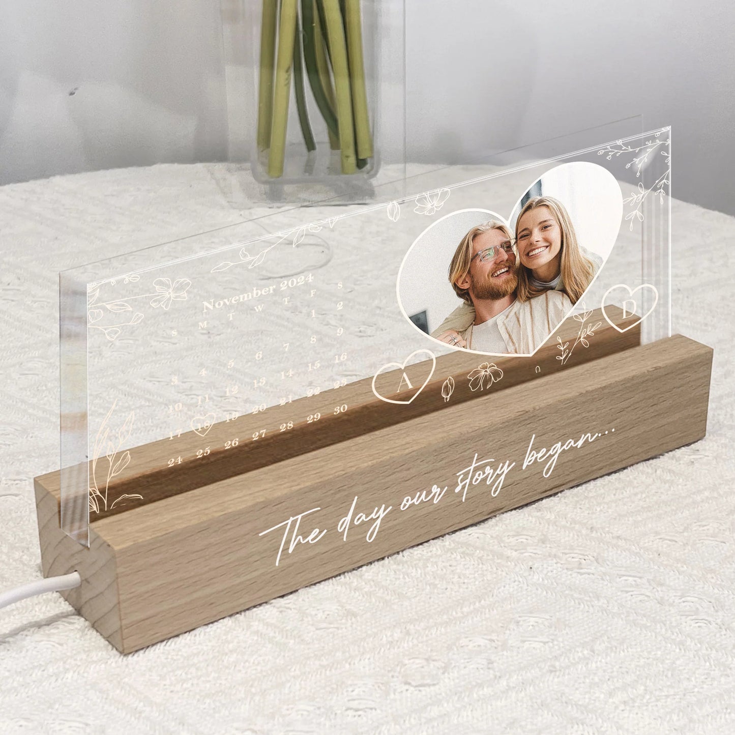 Our Story Began - Personalized Photo & Calendar LED Plaque Night Light – Custom Acrylic Anniversary Gift, Valentine's Gift for Couples