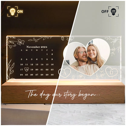 Our Story Began - Personalized Photo & Calendar LED Plaque Night Light – Custom Acrylic Anniversary Gift, Valentine's Gift for Couples