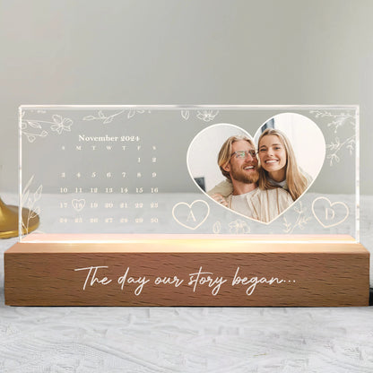 Our Story Began - Personalized Photo & Calendar LED Plaque Night Light – Custom Acrylic Anniversary Gift, Valentine's Gift for Couples