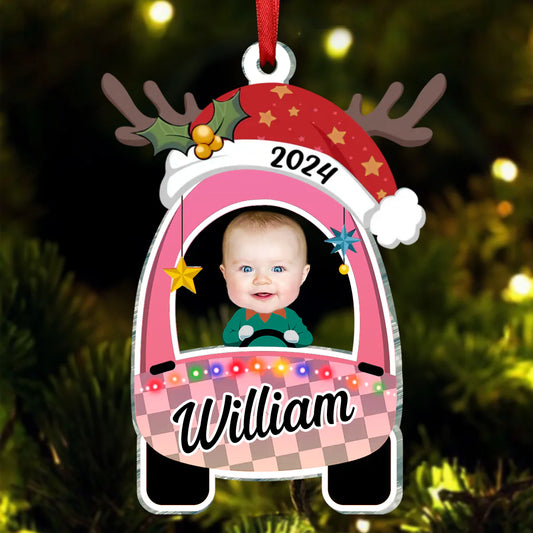 Custom Photo Cute Baby First Christmas Car - Personalized Custom Shape Ornament