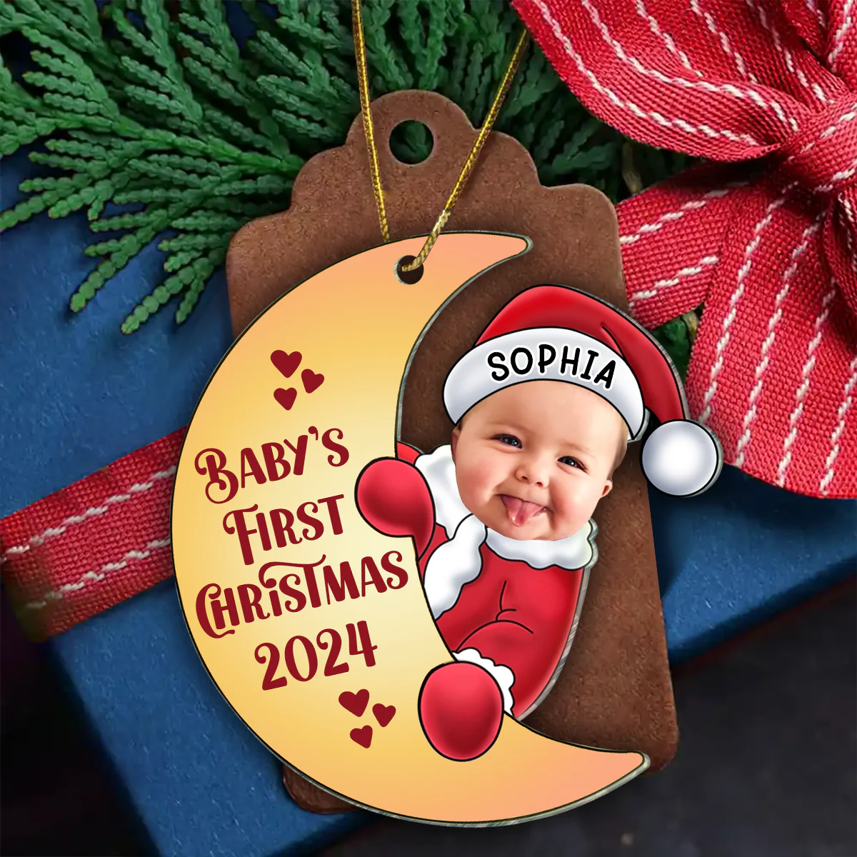 Custom Photo Christmas Santa Baby, Personalized Custom Shape Ornament, First Christmas Gift 2024