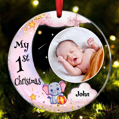 Personalized Baby's First Christmas Custom Photo New Glass Circle Ornament