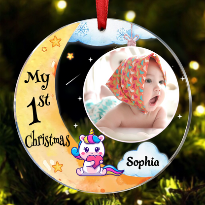 Personalized Baby's First Christmas Custom Photo New Glass Circle Ornament