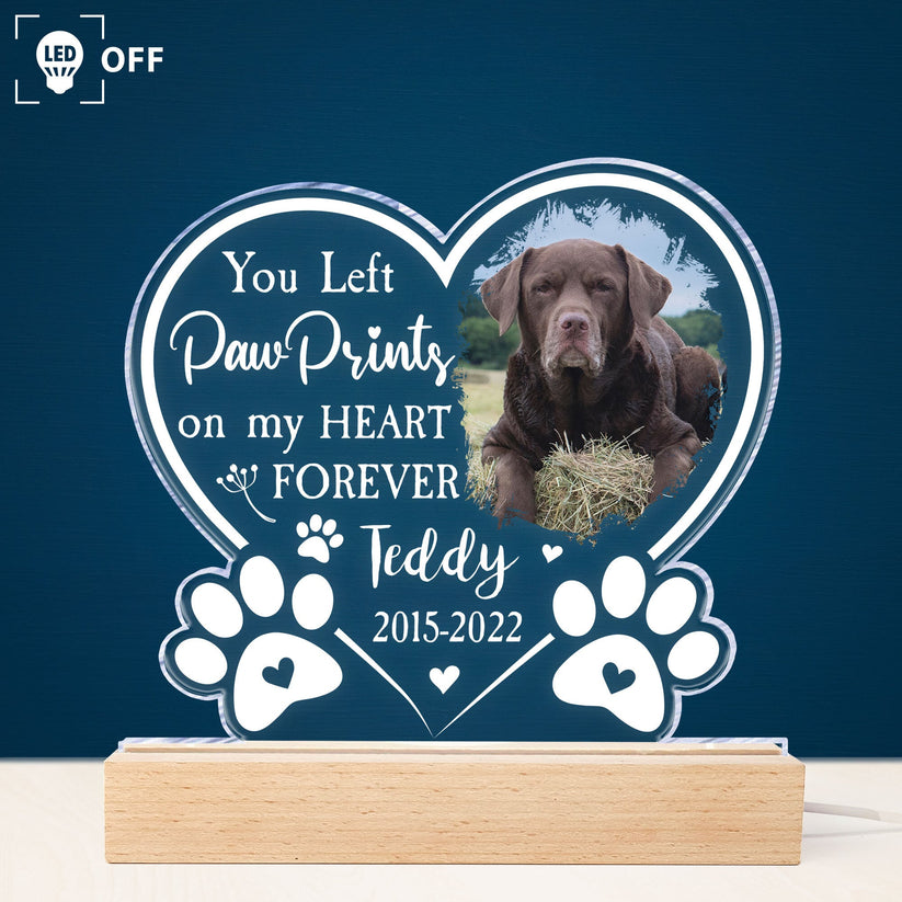 Paw Prints On My Heart - Personalized Photo LED Light