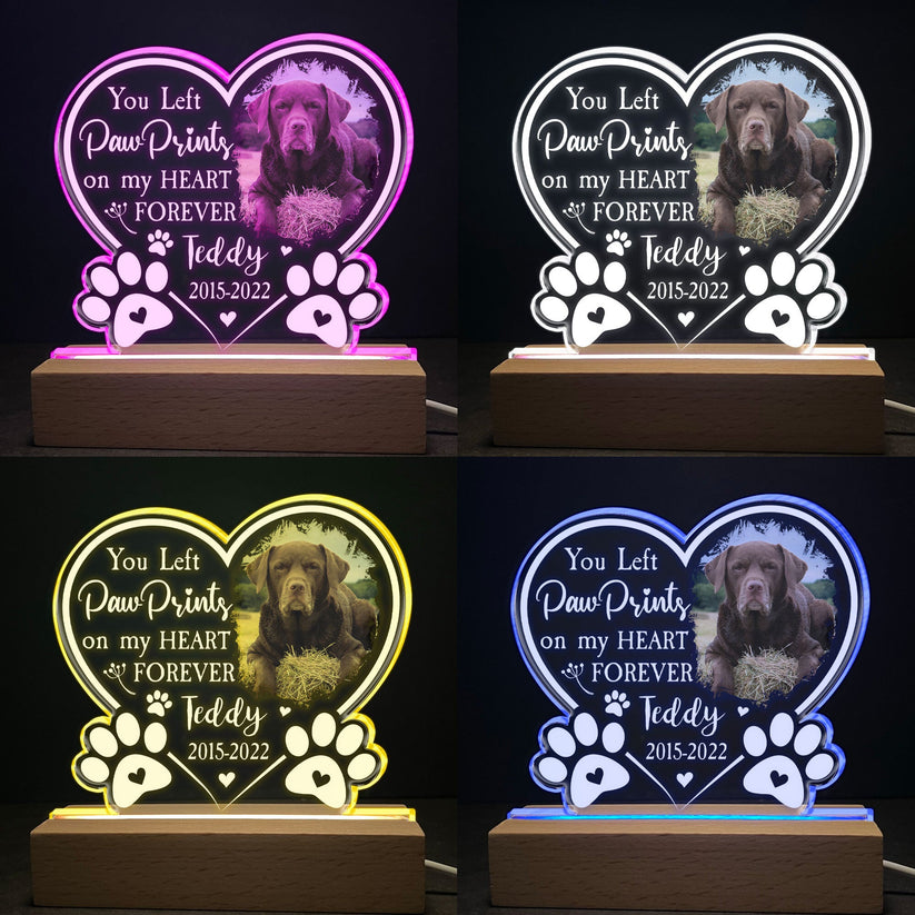 Paw Prints On My Heart - Personalized Photo LED Light