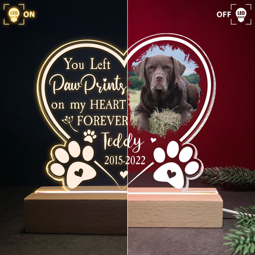 Paw Prints On My Heart - Personalized Photo LED Light