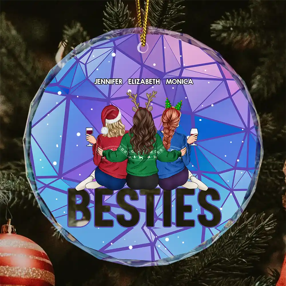 Christmas Bestie Sitting - Personalized Circle Glass Ornament - Holiday Christmas Gift for Besties 2024