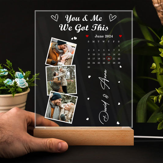 Custom Photo Calendar The Day Our Journey Began - Gift For Couples - Personalized 3D Led Light Wooden Base