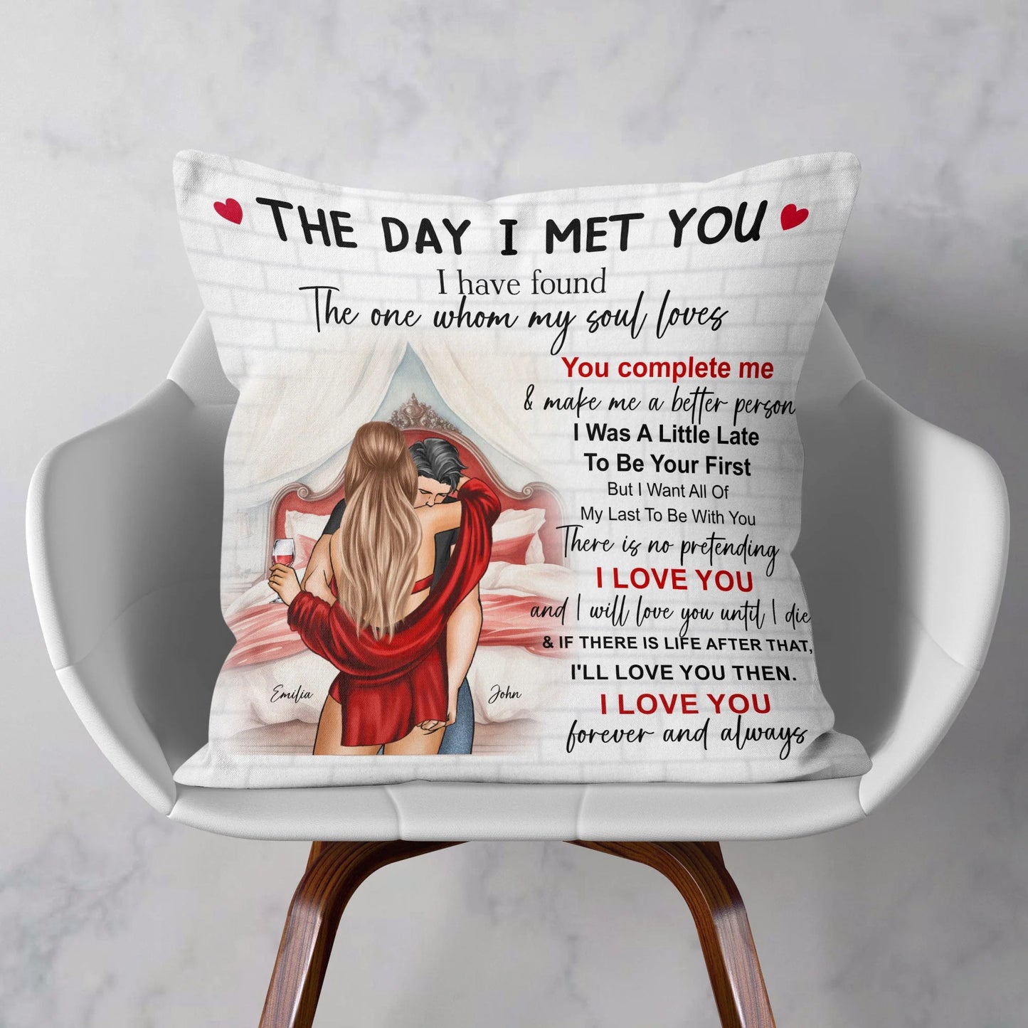 The Day I Met You Romantic Couples Valentines - Personalized Pillow