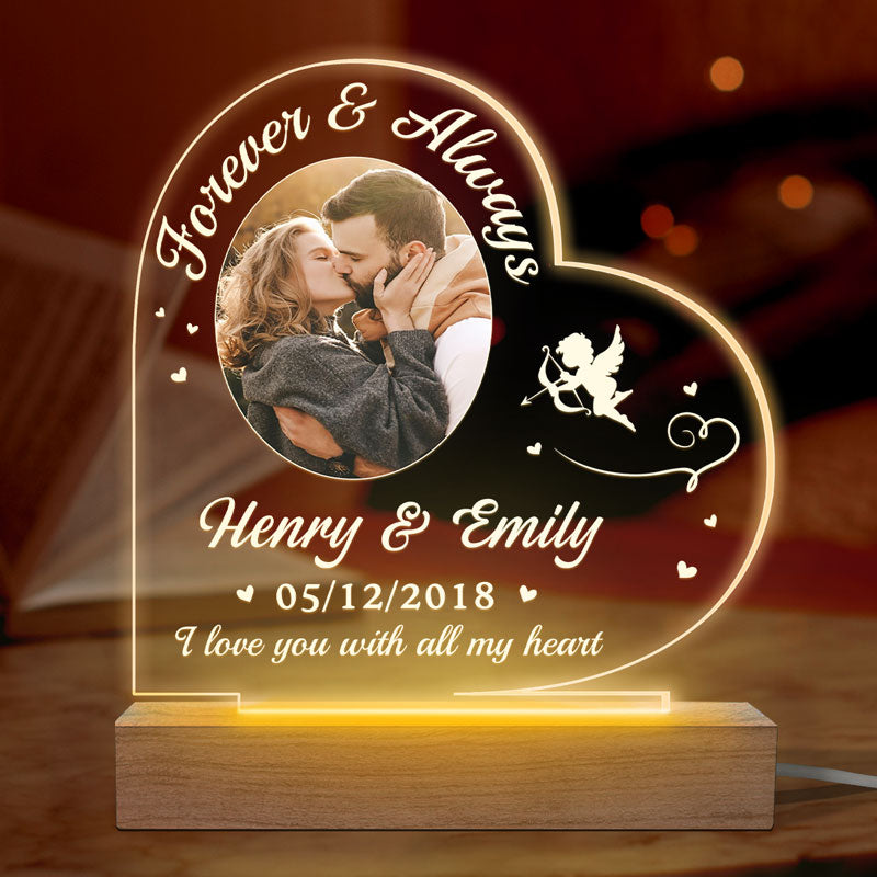 Custom Photo I Love You With All My Heart - Couple Personalized Custom Heart Shaped 3D LED Light - Gift For Husband Wife, Anniversary