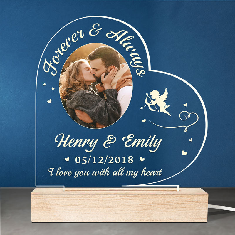 Custom Photo I Love You With All My Heart - Couple Personalized Custom Heart Shaped 3D LED Light - Gift For Husband Wife, Anniversary