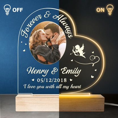 Custom Photo I Love You With All My Heart - Couple Personalized Custom Heart Shaped 3D LED Light - Gift For Husband Wife, Anniversary