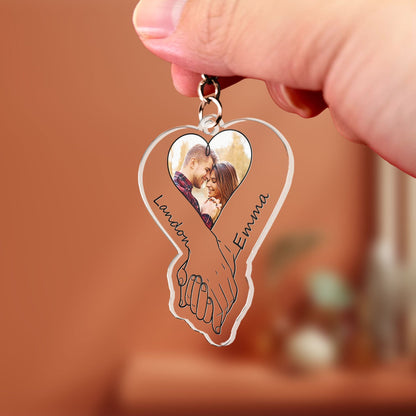 Upload Photo Couples Anniversary Holding Hands - Personalized Acrylic Photo Keychain