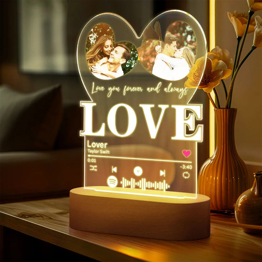 Personalized Romantic Love Heart Acrylic Night Light Gift for Couple Home Decor