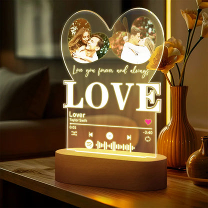 Personalized Romantic Love Heart Acrylic Night Light Gift for Couple Home Decor