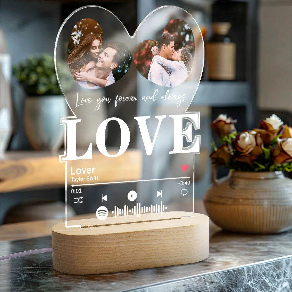 Personalized Romantic Love Heart Acrylic Night Light Gift for Couple Home Decor