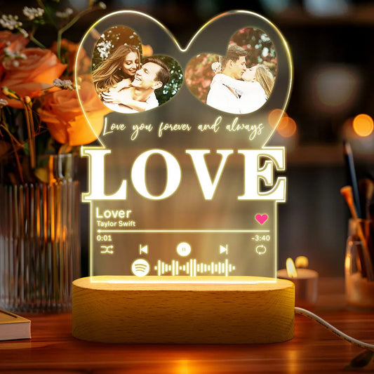 Personalized Romantic Love Heart Acrylic Night Light Gift for Couple Home Decor