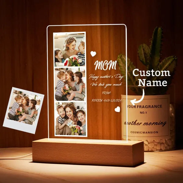 Mother's Day Gift Photo Night Light for Mom Custom Photo and Kids Name