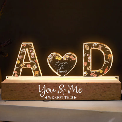 You & Me We Got This Custom Name - Personalized Acrylic Plaque LED Night Light, Couple Anniversary Gifts, Valentines Gift for Couples