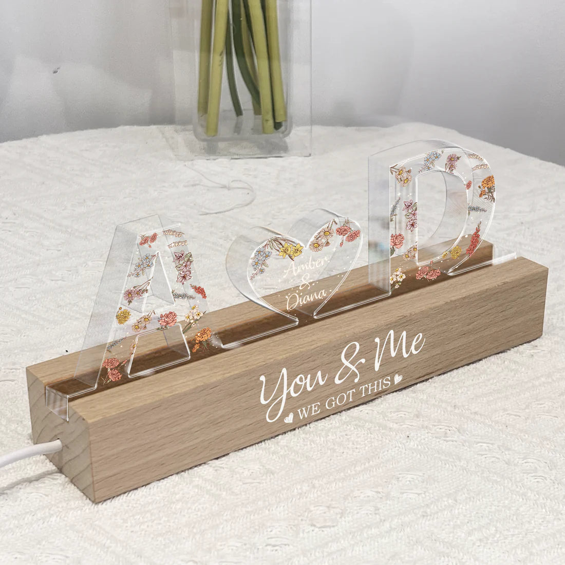 You & Me We Got This Custom Name - Personalized Acrylic Plaque LED Night Light, Couple Anniversary Gifts, Valentines Gift for Couples