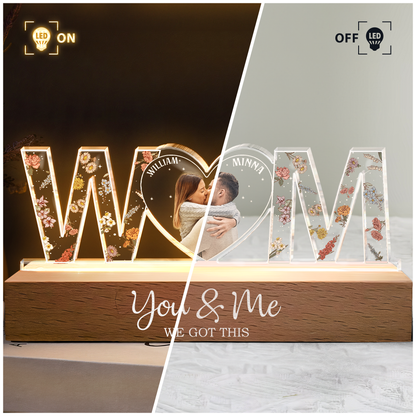 You & Me We Got This Photo Upload & Custom Name - Personalized Acrylic Plaque LED Night Light, Couple Anniversary Gifts, Valentines Gift for Couples