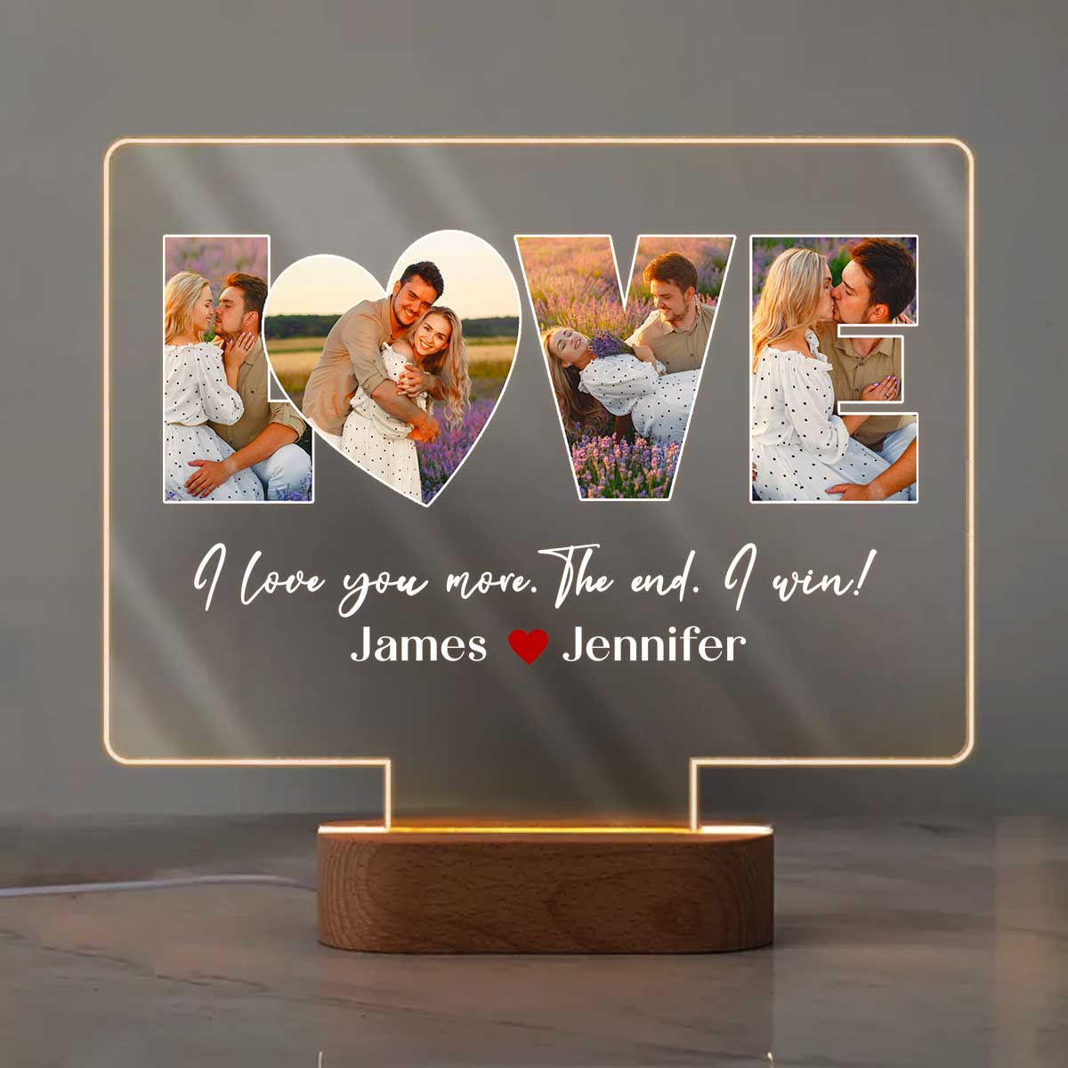 Custom Love Picture Collage Night Light, Personalized Valentines Anniversary Gift For Her Him, I Love You More The End I Win Led Light, Couple Gifts