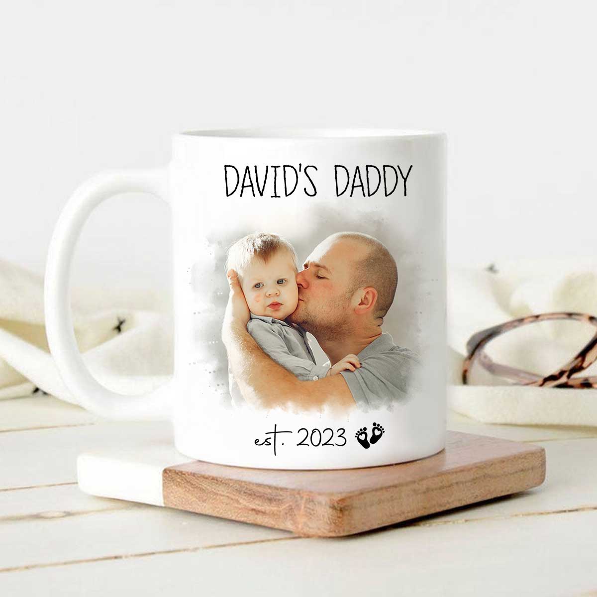 Customized First Time Dad Picture Mug, 1st Fathers Day Gift From Wife, New Dad Portrait Gifts