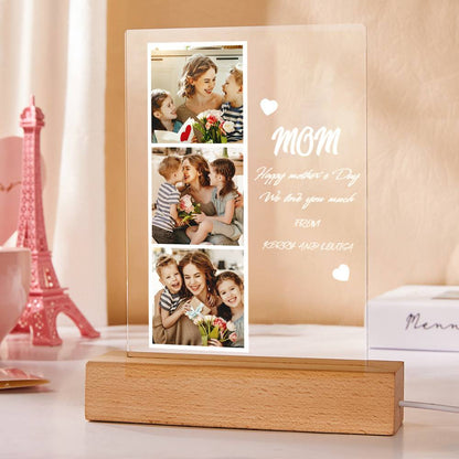 Mother's Day Gift Photo Night Light for Mom Custom Photo and Kids Name