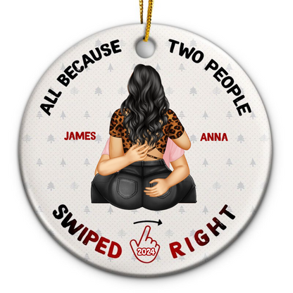 Christmas Swiped Right - Gift For Couples - Personalized Custom Circle Ornament, Couple Valentines Gift