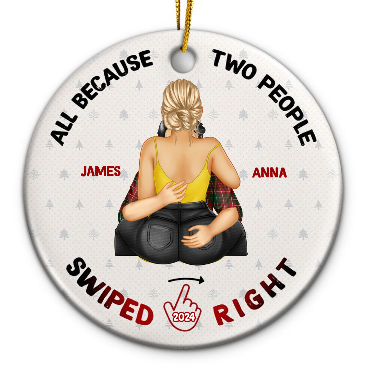 Christmas Swiped Right - Gift For Couples - Personalized Custom Circle Ornament, Couple Valentines Gift