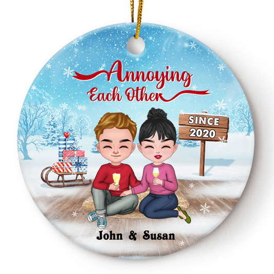 Christmas Family Couple Annoying Each Other Since - Personalized Custom Circle Acrylic Ornament