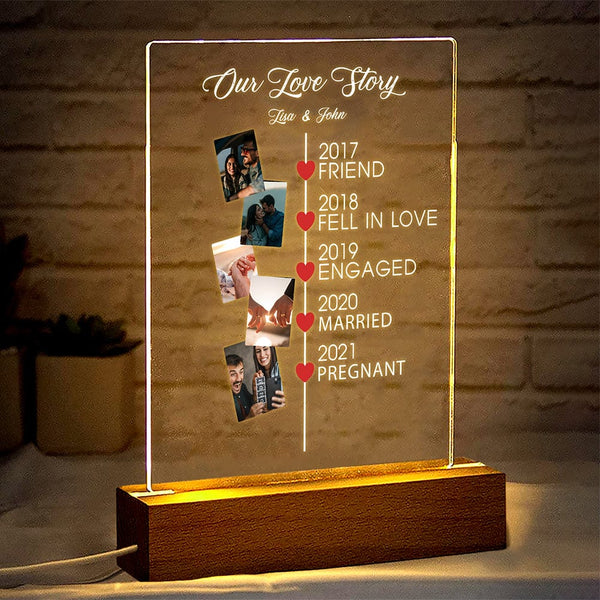 Custom Photo Couple Our Love Story Acrylic Plaque LED Night Light