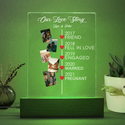 Custom Photo Couple Our Love Story Acrylic Plaque LED Night Light