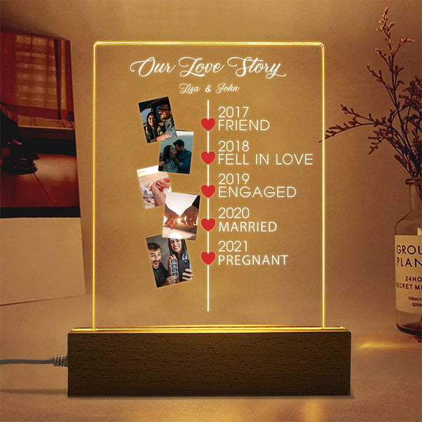 Custom Photo Couple Our Love Story Acrylic Plaque LED Night Light