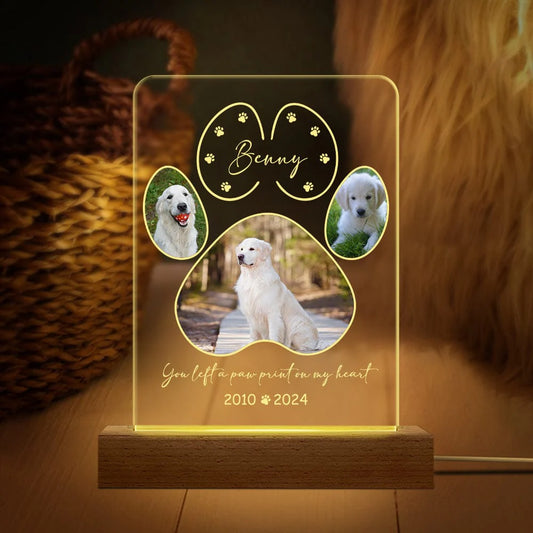 Custom Photo You Left A Paw Print On Our Hearts Dog Cat Pet Acrylic Plaque With LED Night Light