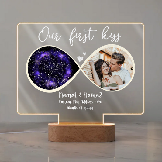 Our First Kiss Custom Night Sky By Date Acrylic Night Light, First Valentine’s Day Gifts For Girlfriend, Personalized First Kiss Picture Gifts