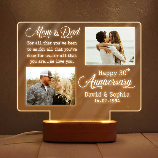 Happy 30th Anniversary Double Picture Night Light, Personalized 30 Year Anniversary Gift For Mom And Dad, Custom 30th Anniversary Gifts For Parents