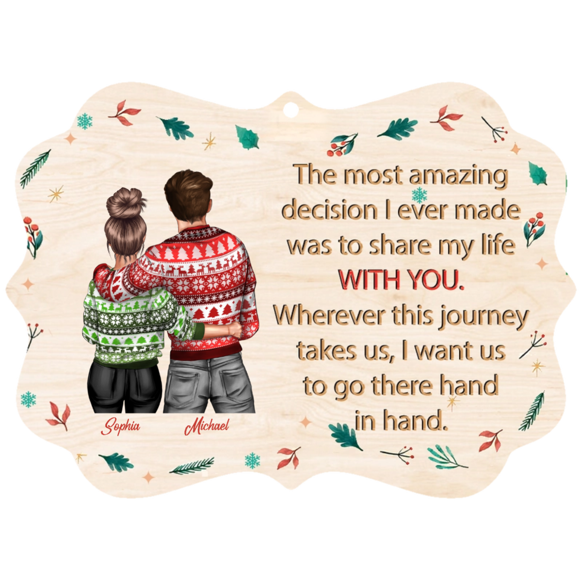 Couple Christmas Personalized Gift Couple Christmas Aluminum/Wooden Ornament, Holiday Gifts for Couple