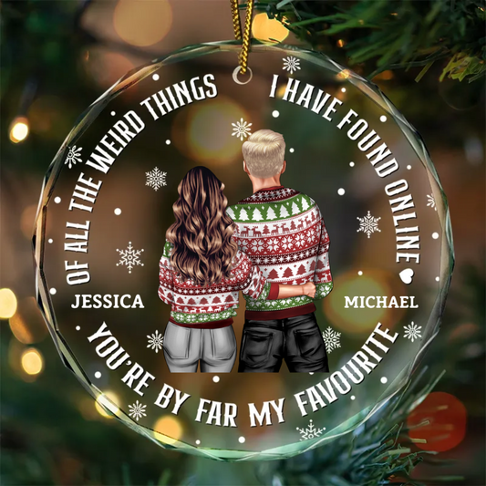 Christmas Couple Back Side You Are My Favorite By Far - Personalized Circle Ornament