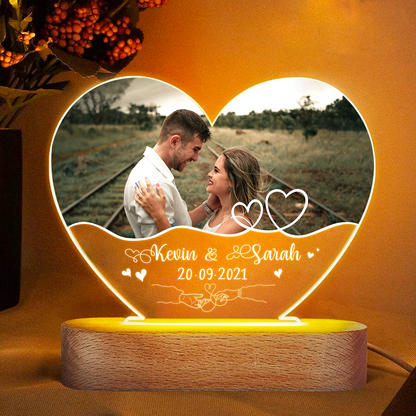 Personalized Photo Heart Night Light, Valentine Days Gift Plaque For Her, Custom Gifts For Girlfriend, Couple Picture Led Light