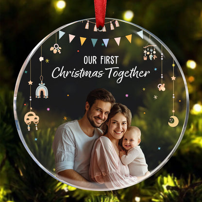 Baby First Christmas As A Family Of Three - Personalized Photo Glass Ornament