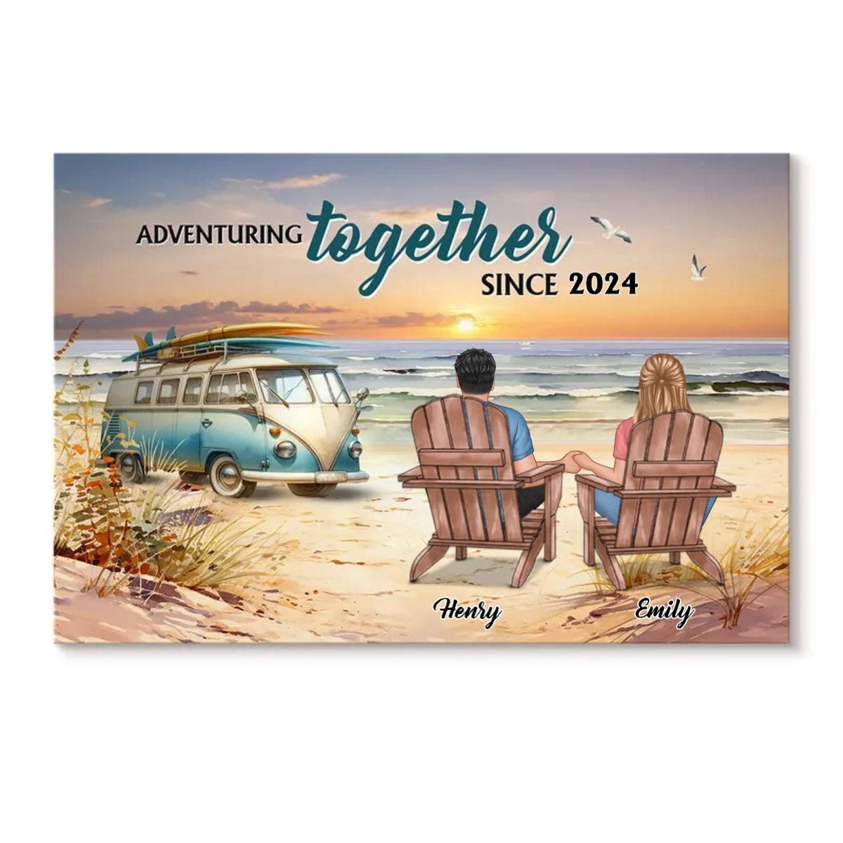 Back View Couple Camping Beach Landscape - Custom Canvas Personalized Gift For Couple