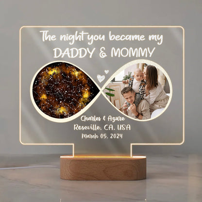 The Night You Became My Daddy & Mommy Custom Star Map Led Acrylic Plaque Night Light, Meaningful Gift For New Parents