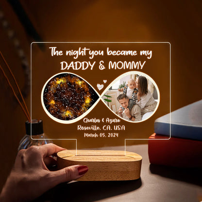 The Night You Became My Daddy & Mommy Custom Star Map Led Acrylic Plaque Night Light, Meaningful Gift For New Parents