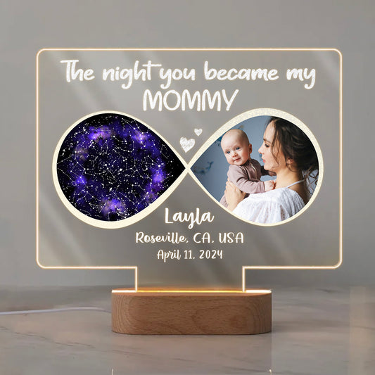 The Night You Became My Mommy Custom Star Map Acrylic Led Plaque Night Light, First Time Mom Gift, New Mom Gift Mother's Day