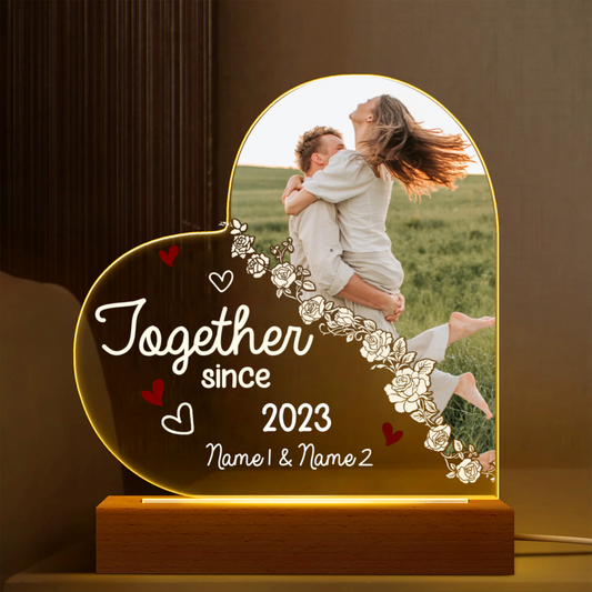 Together Since Personalized Couple Photo Heart Night Light, Custom Valentine Gifts For Wife Romantic, Wedding Anniversary Gifts For Wife